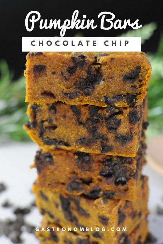 Pumpkin Chocolate Chip Bars slices stacked on each other