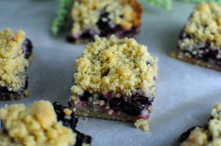 Blueberry Streusel Bars on parchment paper