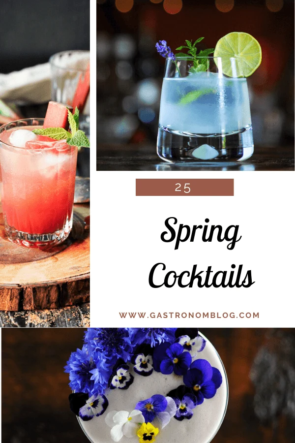 Collage of 3 pictures of spring cocktails
