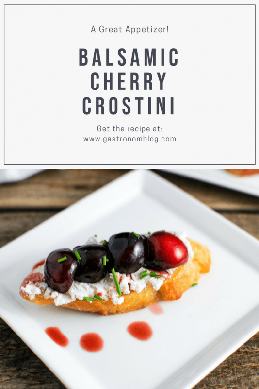 Balsamic Cherry Crostini on a white plate