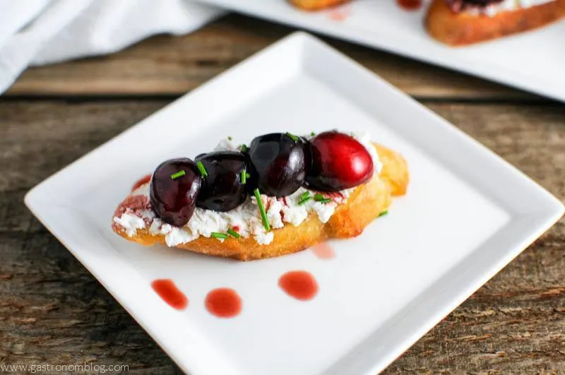 Cherry Balsamic Crostini on white plate