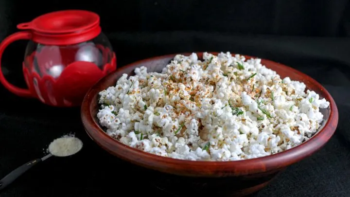 Popcorn in a wooden bowl