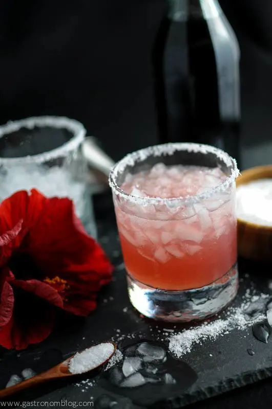 Hibiscus syrup gives the classic Salty Dog cocktail a sweet twist!