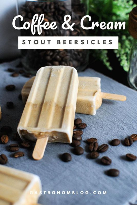 Beersicles, two layer frozen pops on a slate with coffee beans