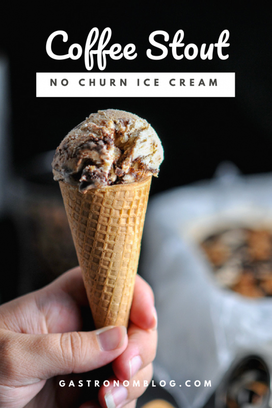 Coffee Stout No Churn Ice Cream in a cone, hand holding it