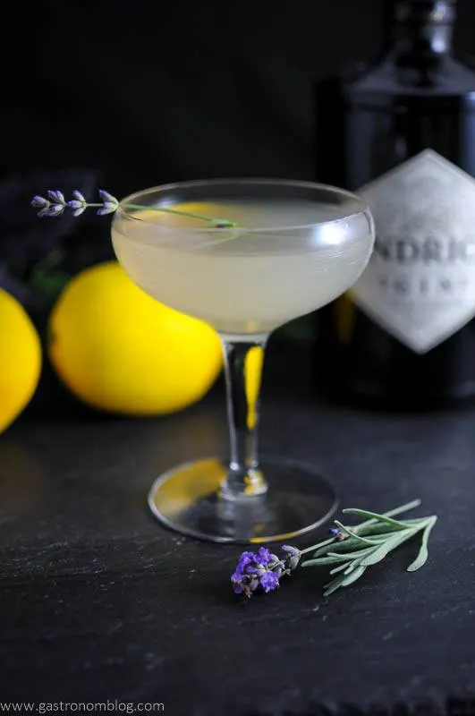 Lavender Bee's Knees cocktail with coupe