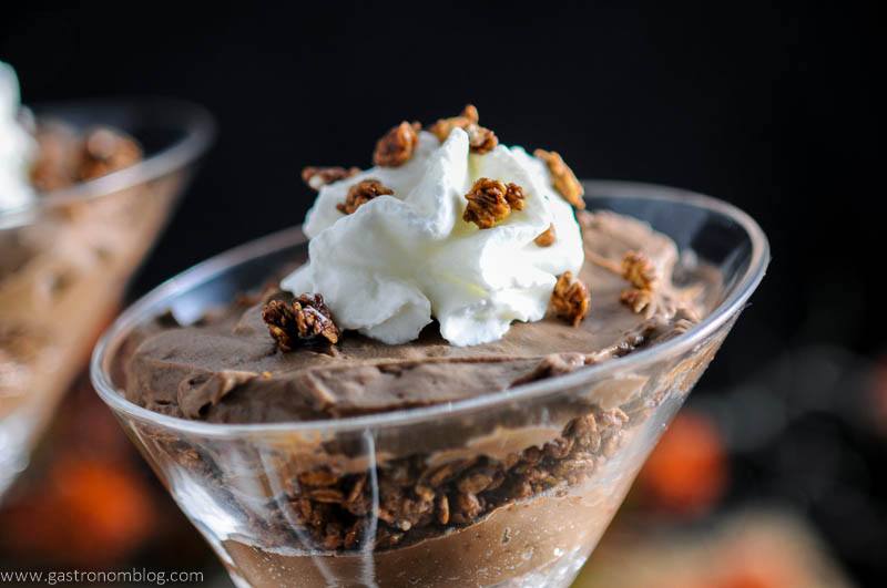 Double Chocolate Kalhua Parfait With Bear Naked Granola in martini glass with whipped cream