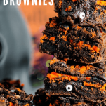 Tall Stack of orange and brown brownies for Halloween