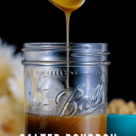Butterscotch being drizzled into a jar from a spoon