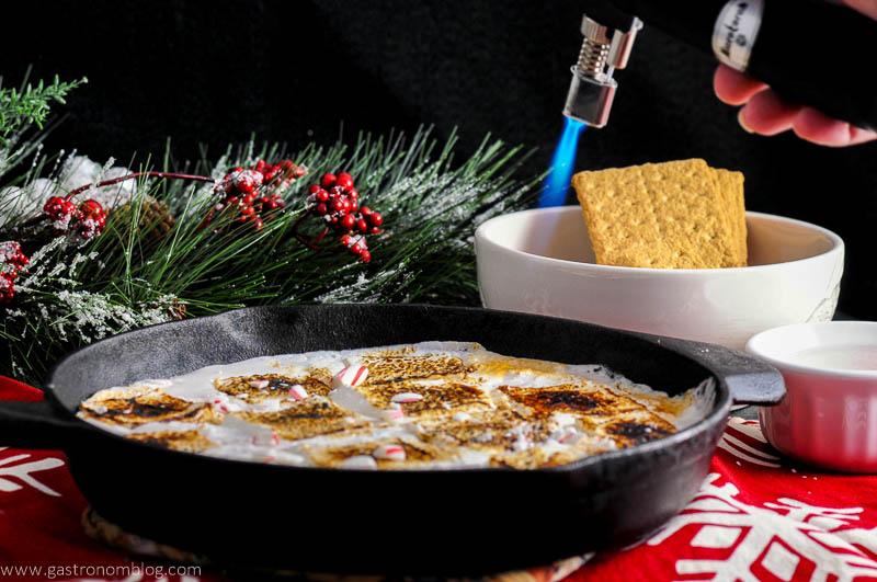 Candy Cane Skillet Smores with Boozy Marshmallows