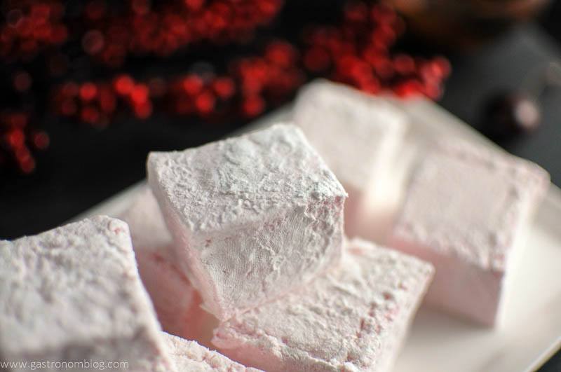 pink Marshmallows stacked on plate