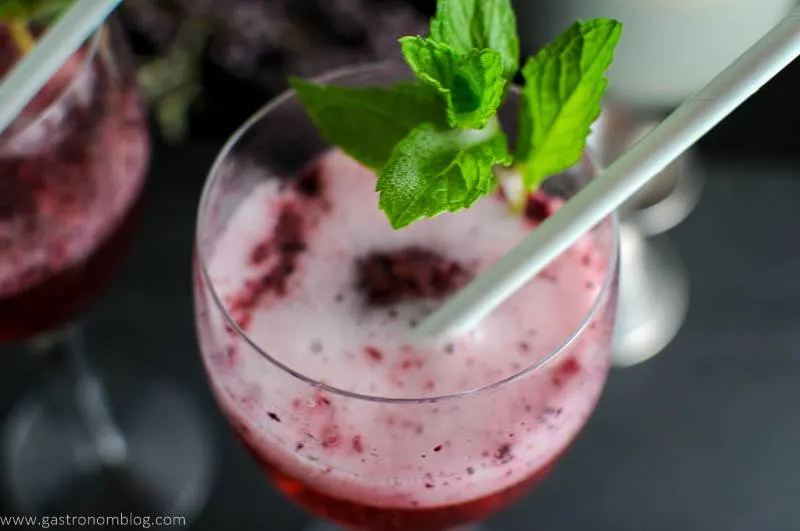 Blueberry Mint Sorbet Rose Float top shot with mint and straws