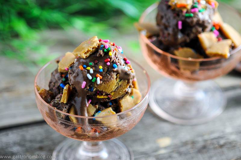 Dark Chocolate Vegan Ice Cream with Rum and No Bake Gluten Free Rainbow Sprinkle Cookie Crumble