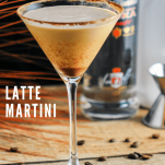 Light tan cockail in martini glass