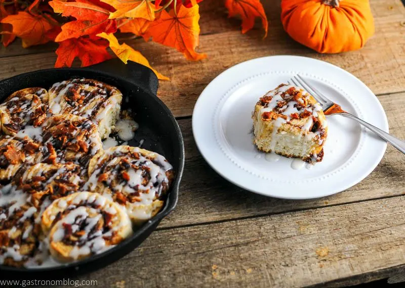 Bourbon Bacon Cinnamon Rolls are a delicious fall treat.