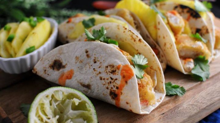 Pub Style Cod fillets from World Port Seafood are the fish in Spicy Fish Tacos with Rum soaked pinepple slices and fresh lime and cilantro.