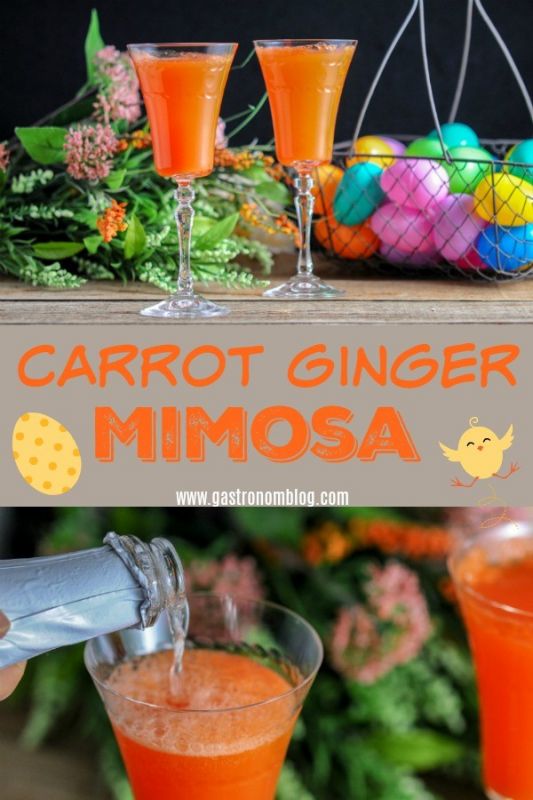 Carrot Ginger Mimosa with champagne, carrot juice and ginger liqueur. Perfect for Easter brunch or spring brunches.