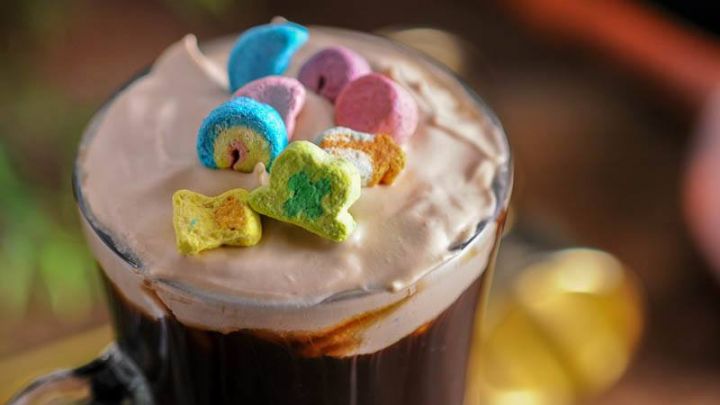 A mug of Toasted Cream Irish Coffee garnished with Lucky Charm's Marshmallows, with Irish Whiskey, coffee and toasted cream. #instantpot #cream #coffee #irish #whiskey #cocktail