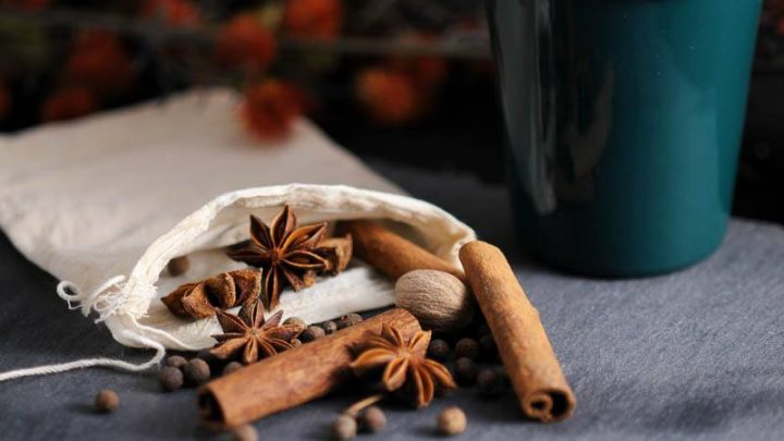 Star Anise, Cinnamon sticks, nutmeg, allspice berries and other spices make up a bag of mulling spices.
