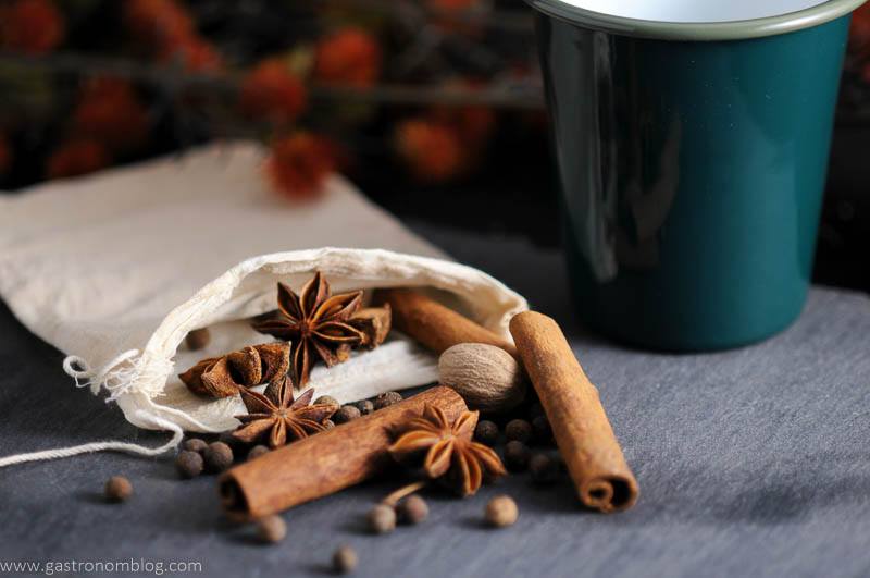 Star Anise, Cinnamon sticks, nutmeg, allspice berries and other spices make up a bag of mulling spices.