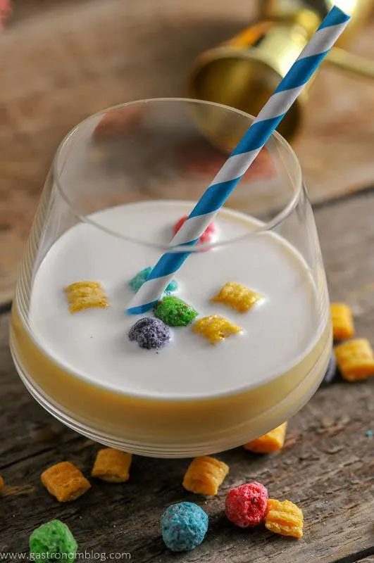 Cocktail with cereal, blue and white straw