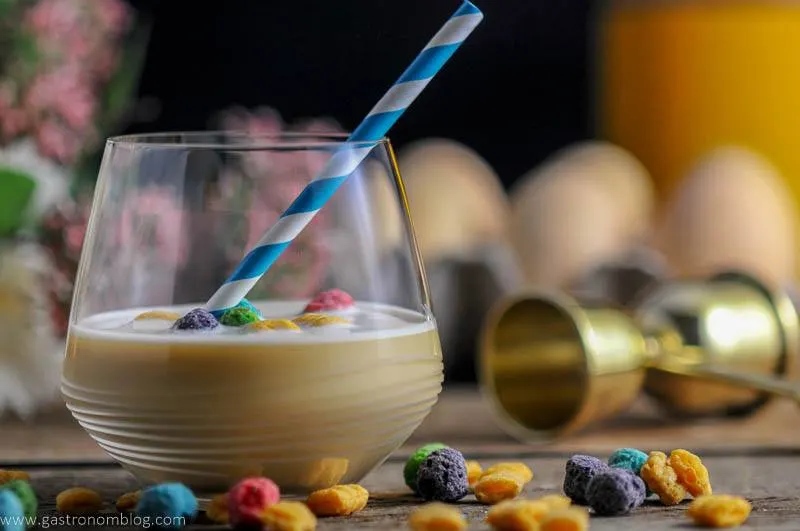 Cereal Milk Cocktail with blue and white straw