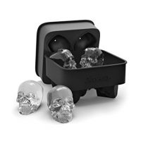 DineAsia 3D Skull Flexible Silicone Ice Cube Mold Tray, Makes Four Giant Skulls, Large Round Ice Cube Maker, Black - Pack of 1