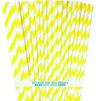 Striped Paper Straws - Yellow White - 7.75 Inches - Pack of 100 - Outside the Box Papers Brand