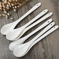 Porlien White Porcelain Spoons, Teaspoons, set of 6 (6 Inches)