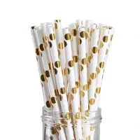 Geeklife Metallic Gold Paper Straws,Gold Foil Dot Drinking Straws for Weddings,100% Biodegradable,Pack of 100
