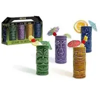 Accoutrements 4 Tiki Tumblers Ceramic Hawaiian Luau Party Mugs Glasses-Party Pack
