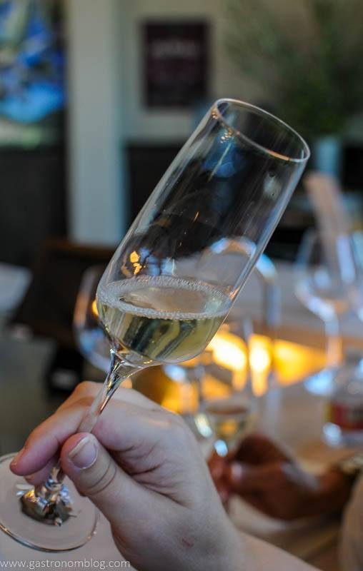 A flute of sparkling wine from Fritz Underground Winery.
