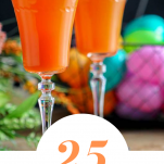 Orange cocktails in 2 glasses, plastic eggs in background