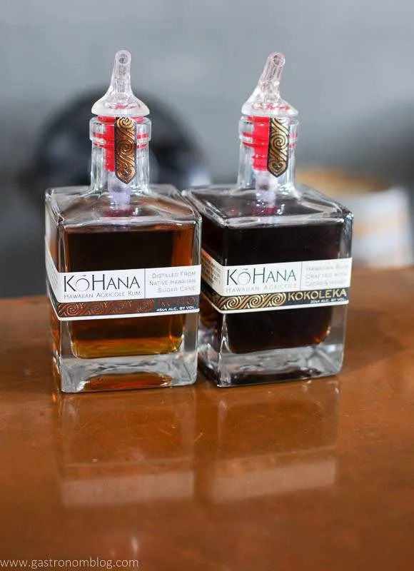2 square rum bottles - aged and chocolate