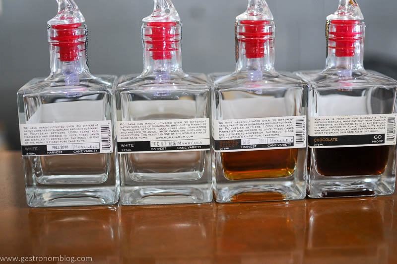 4 square rum bottles