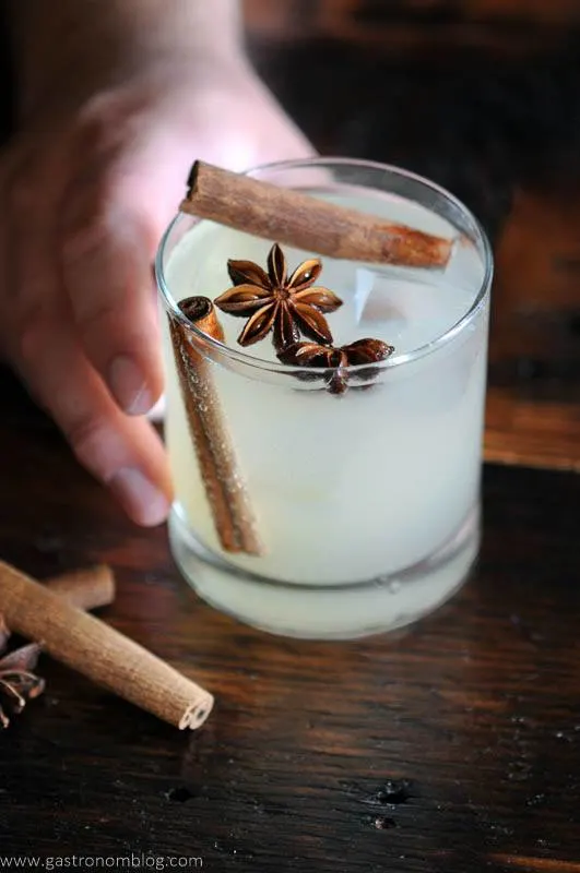 Opaque Fall Gin and Tonic cocktail with spices in rocks glass