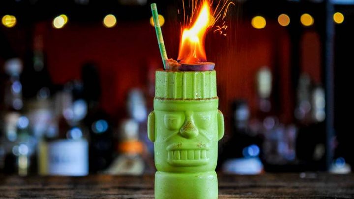 Zombie cocktail in a green tiki mug