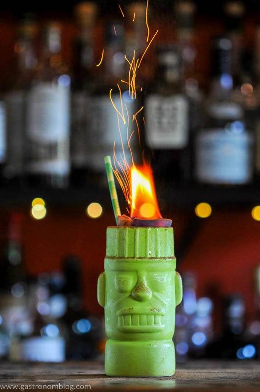 Zombie tiki cocktail in green mug