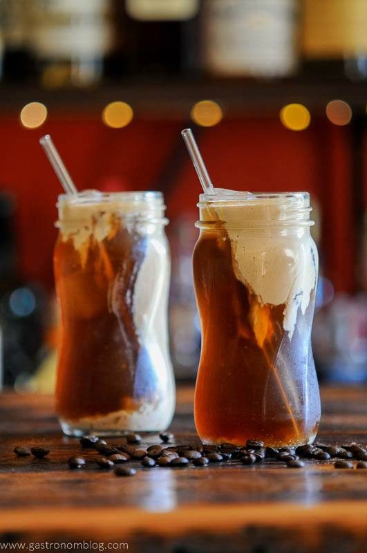Cold Brew Coffee with pumpkin cream in jars