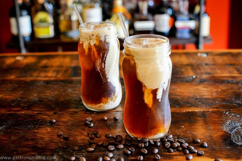 Coffee in jars with cream top