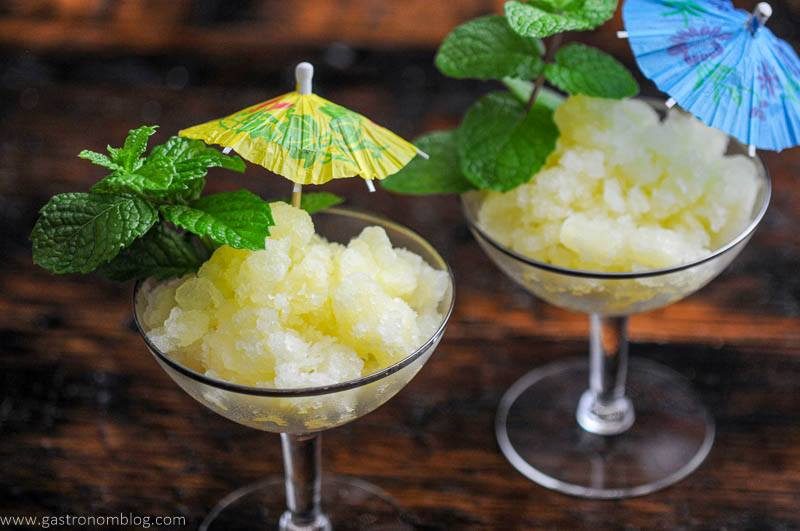 Yellow Granita in coupes, umbrellas and mint