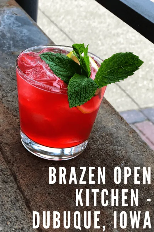 Pink cocktail at Brazen Open Kitchen, Dubuque topped with mint