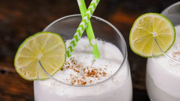 Italian Soda with lime wheel and straws