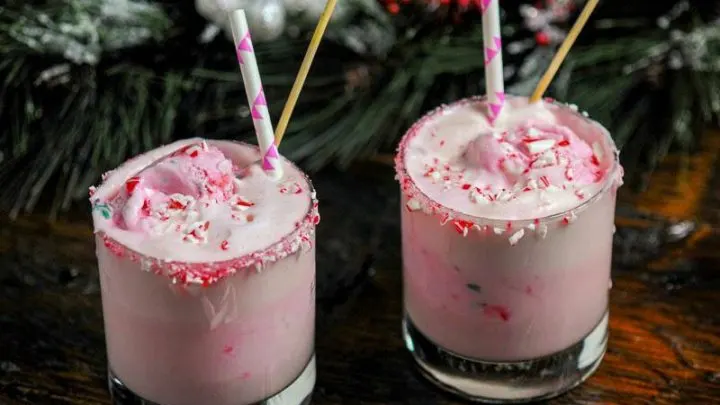 Pink Peppermint ice cream punch in glasses