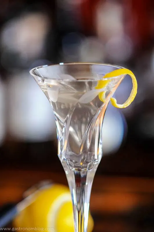 Cocktail glass with lemon peel
