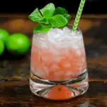Pink Ginger Beer cocktail with mint bunch