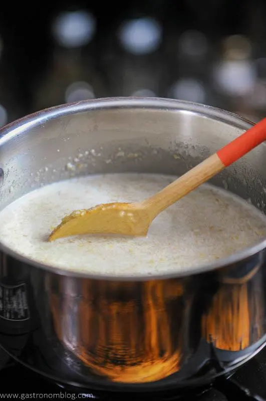 Orgeat syrup in saucepan