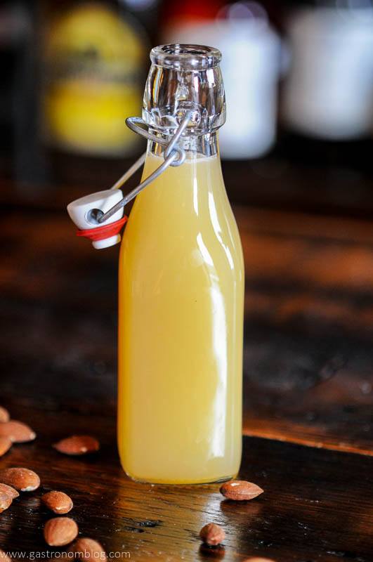 creamy yellow Orgeat Syrup in bottle