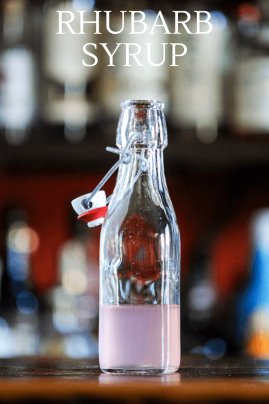 Pink syrup in a glass bottle