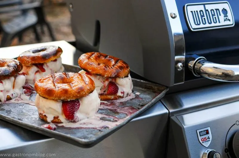 Ice Cream Sandwiches on cookie sheet on grill